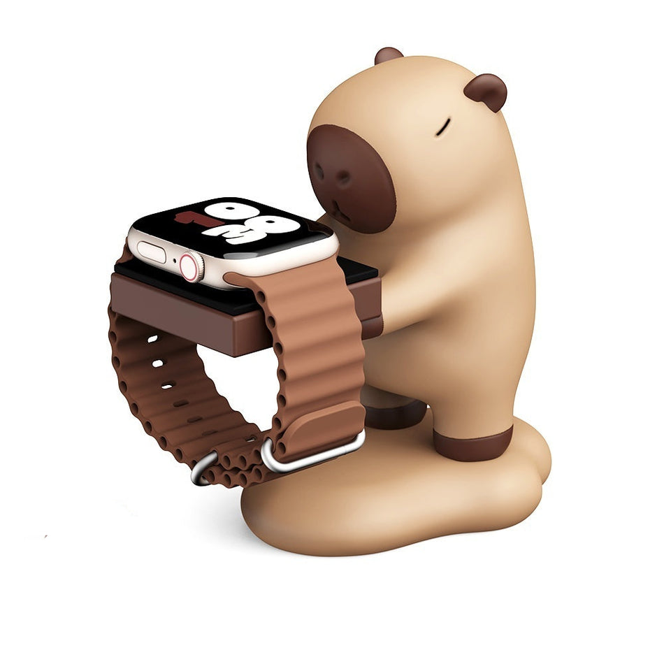 CapyCharge - Legesyg capybara Apple Watch-holder til stilfulde skriveborde