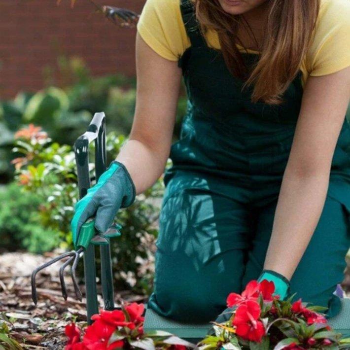 GardenEase – Sammenfoldeligt havesæde og knæler med værktøjsopbevaringspose