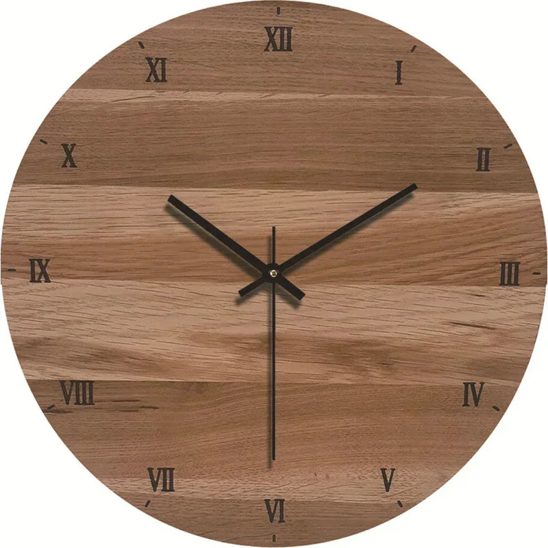 TimeCraft – Rundt vægur med store tal og rustikt design i naturligt træ