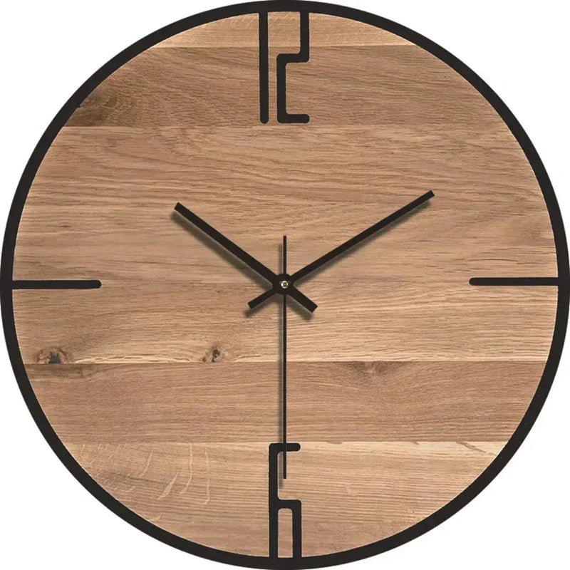 TimeCraft – Rundt vægur med store tal og rustikt design i naturligt træ