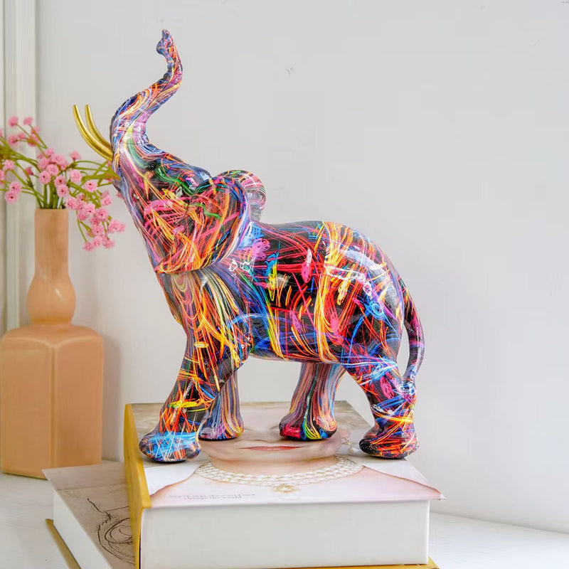 ElevaArt – Elefantfigur i resin med graffiti-stil til modig og kunstnerisk boligindretning
