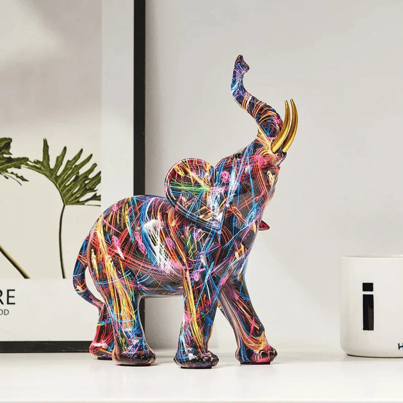 ElevaArt – Elefantfigur i resin med graffiti-stil til modig og kunstnerisk boligindretning