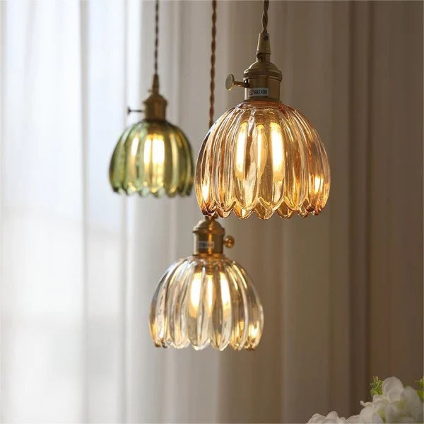 BlossomGlow - Elegant Retro Glas Blomster Pendel Light