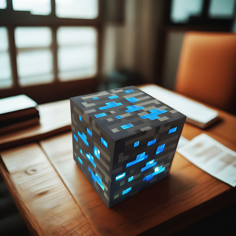GlowCube – Blå LED natbordslampe med 3-trins dæmpning