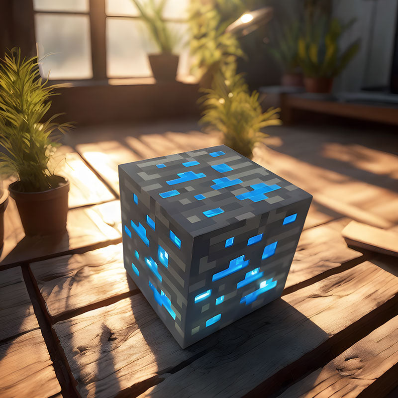 GlowCube – Blå LED natbordslampe med 3-trins dæmpning