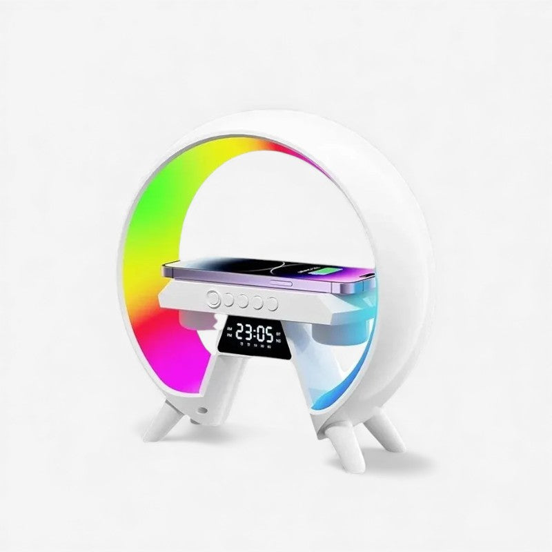 ClockLume – LED Bordlampe med Trådløs Opladning og Digitalt Ur