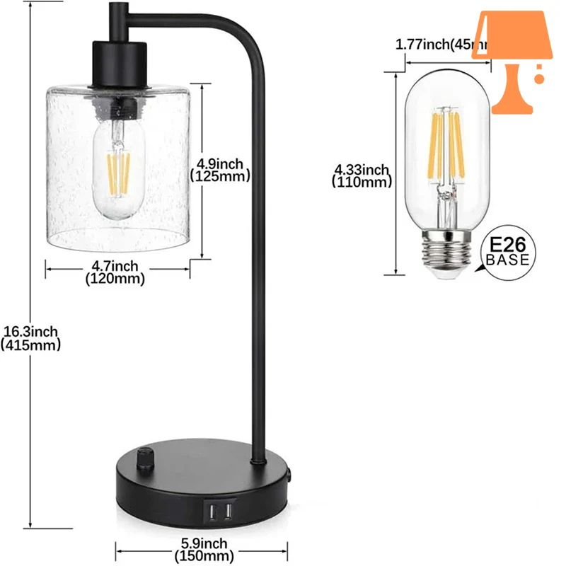 BrightTone - Industriel lampe med krakeleret glasskærm til justerbar belysning