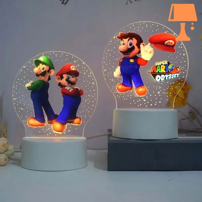 PixelGlow - Super Mario sengelampe med akrylplade og levende Mario-design