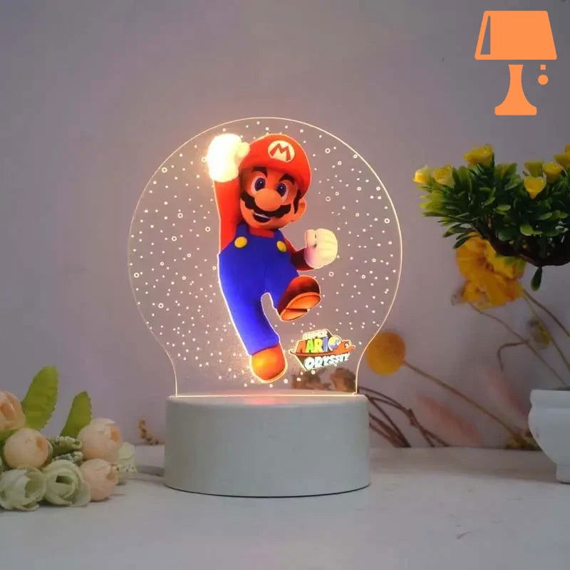 PixelGlow - Super Mario sengelampe med akrylplade og levende Mario-design