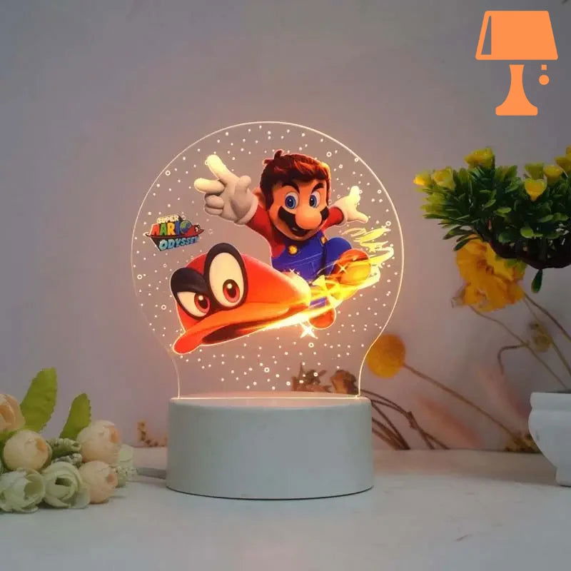 PixelGlow - Super Mario sengelampe med akrylplade og levende Mario-design