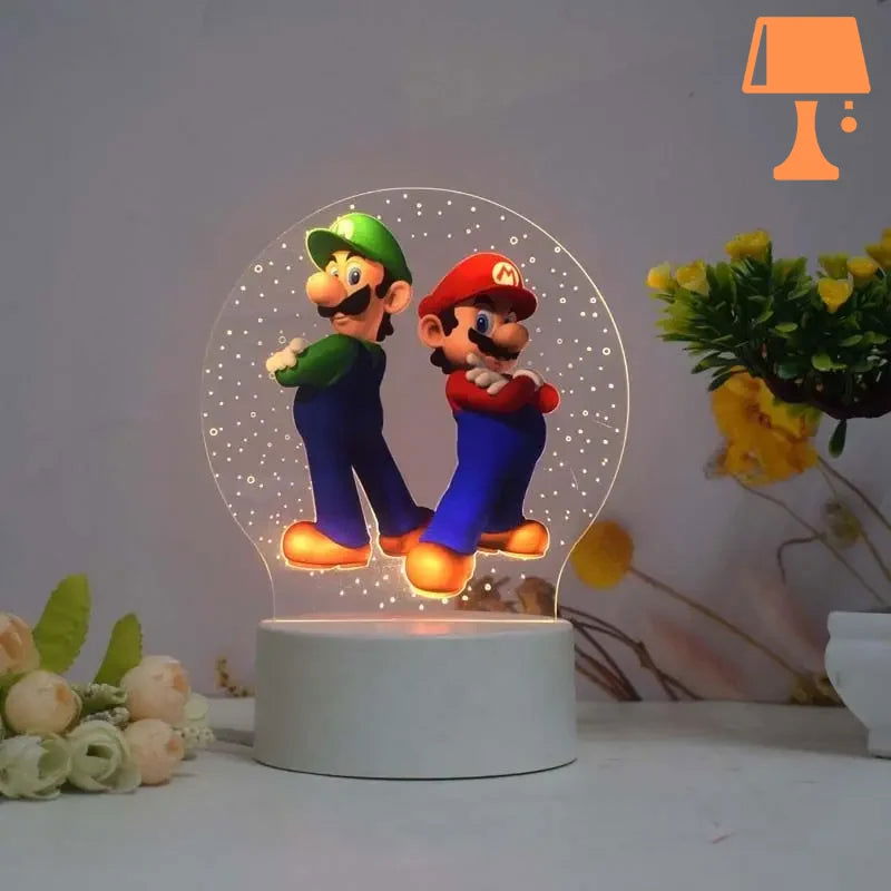 PixelGlow - Super Mario sengelampe med akrylplade og levende Mario-design