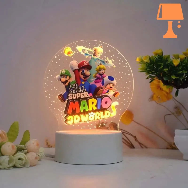 PixelGlow - Super Mario sengelampe med akrylplade og levende Mario-design