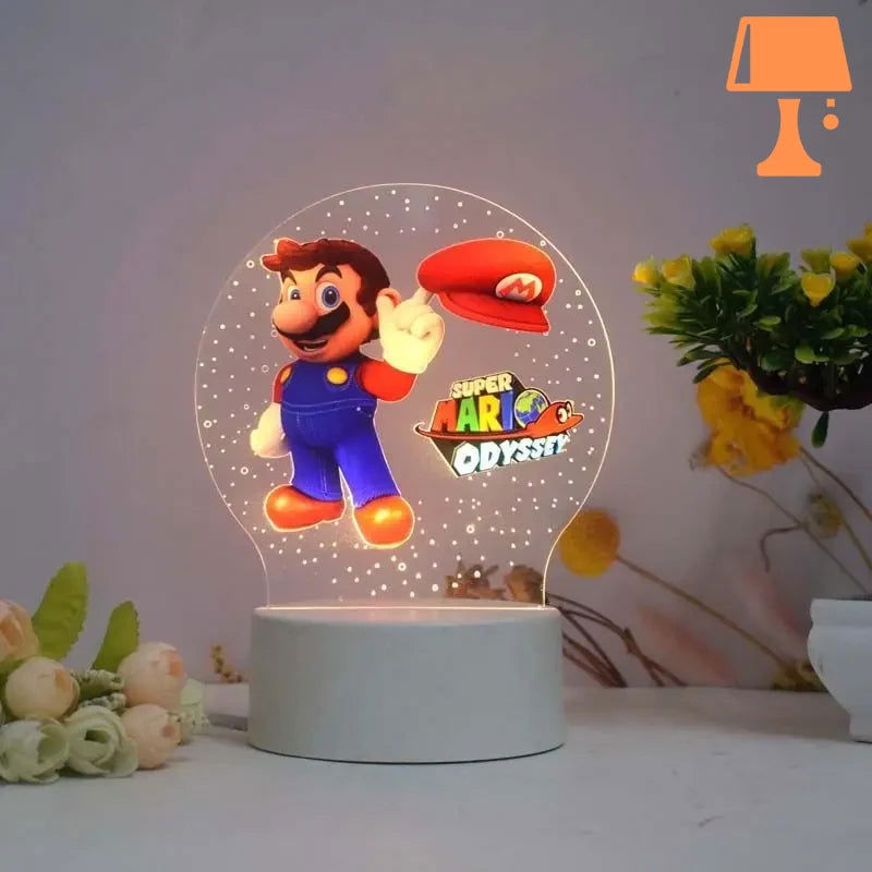 PixelGlow - Super Mario sengelampe med akrylplade og levende Mario-design