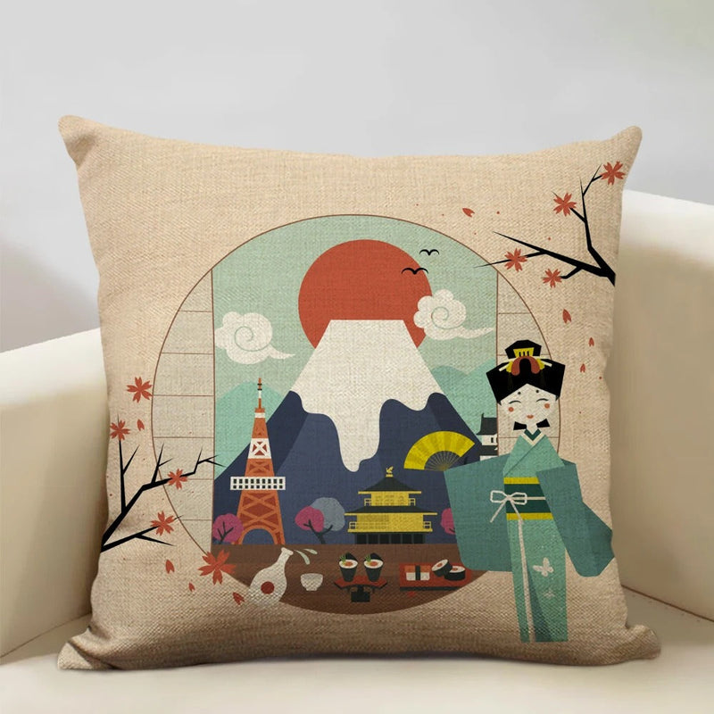FujiVista – Pudebetræk med Ukiyo-e Mount Fuji-design til kunstnerisk boligindretning