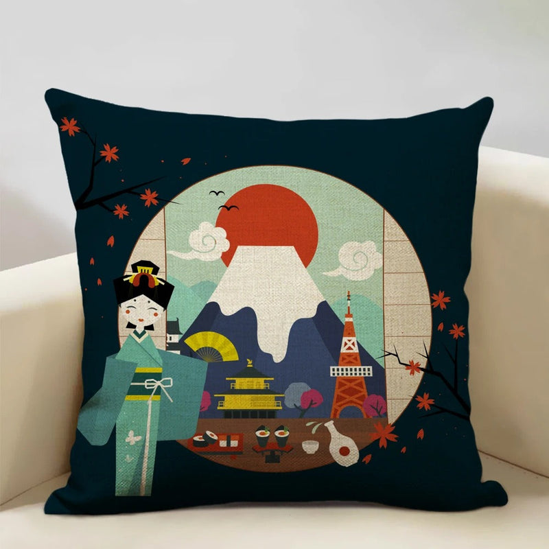 FujiVista – Pudebetræk med Ukiyo-e Mount Fuji-design til kunstnerisk boligindretning