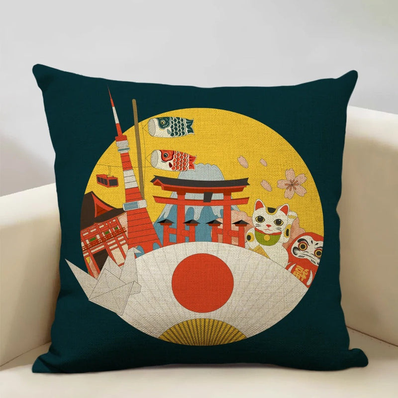 FujiVista – Pudebetræk med Ukiyo-e Mount Fuji-design til kunstnerisk boligindretning