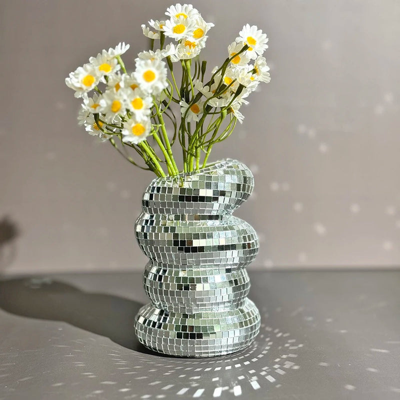 ShineGlint – Mosaikglasvase med spejlfliser og discokugle-finish