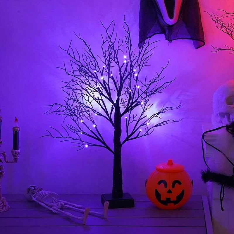 SpookGlow – LED Halloween-trælampe med sort grenmønster