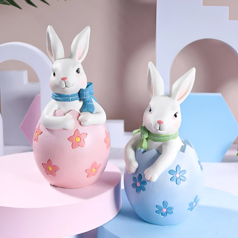 BunnyLuxe – Håndlavet kaninpar-ornament med æg i puttet æg til elegant påskedekoration