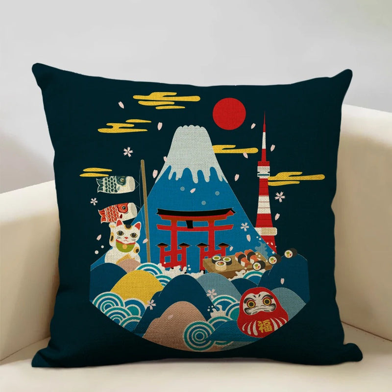 FujiVista – Pudebetræk med Ukiyo-e Mount Fuji-design til kunstnerisk boligindretning