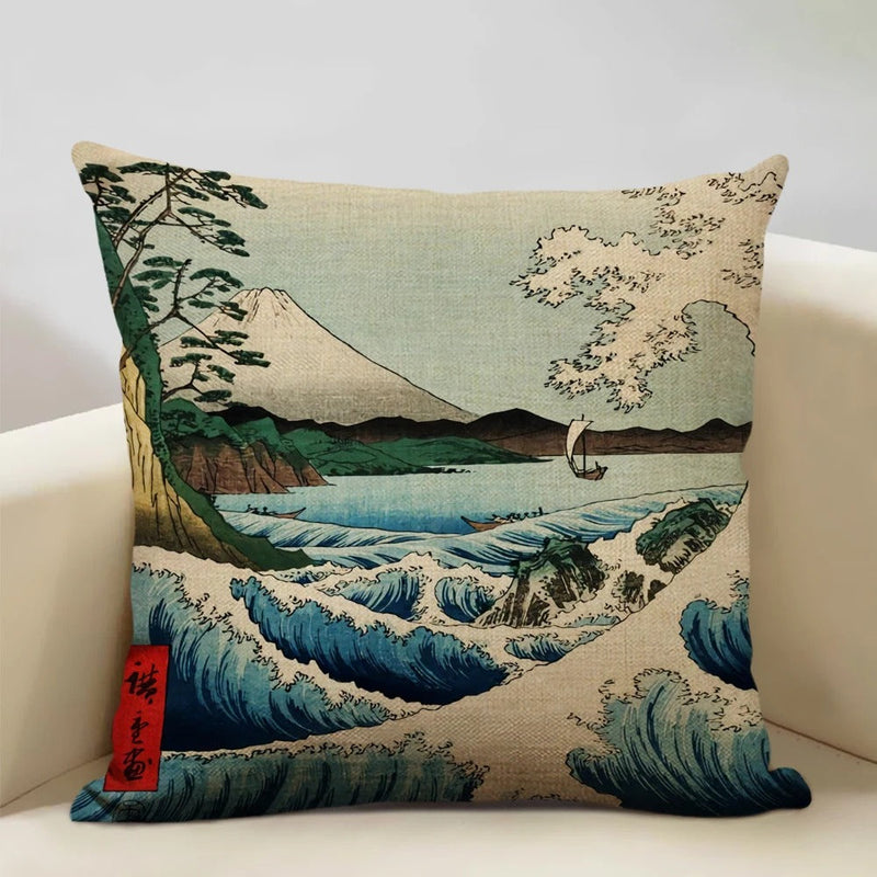 FujiVista – Pudebetræk med Ukiyo-e Mount Fuji-design til kunstnerisk boligindretning