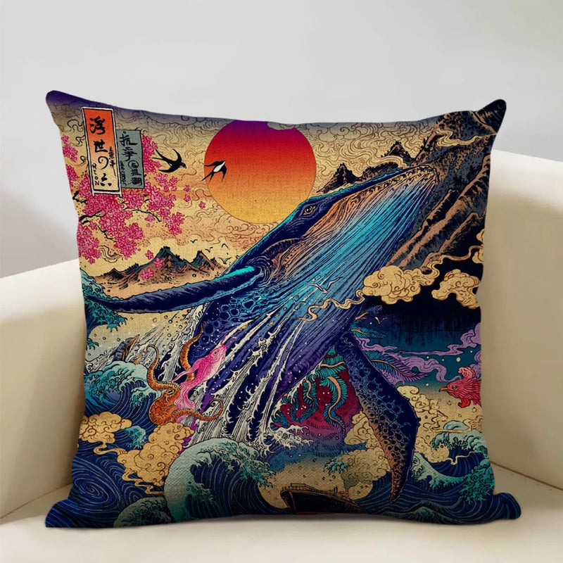 FujiVista – Pudebetræk med Ukiyo-e Mount Fuji-design til kunstnerisk boligindretning
