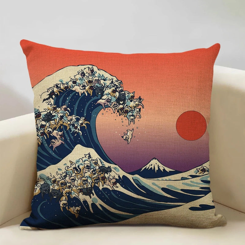 FujiVista – Pudebetræk med Ukiyo-e Mount Fuji-design til kunstnerisk boligindretning