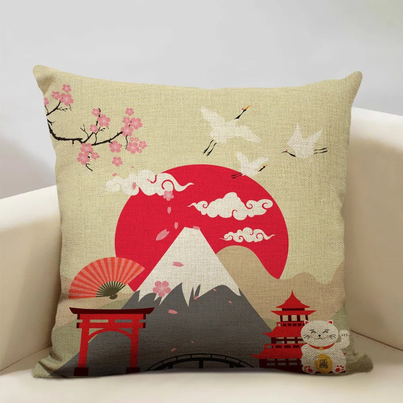 FujiVista – Pudebetræk med Ukiyo-e Mount Fuji-design til kunstnerisk boligindretning