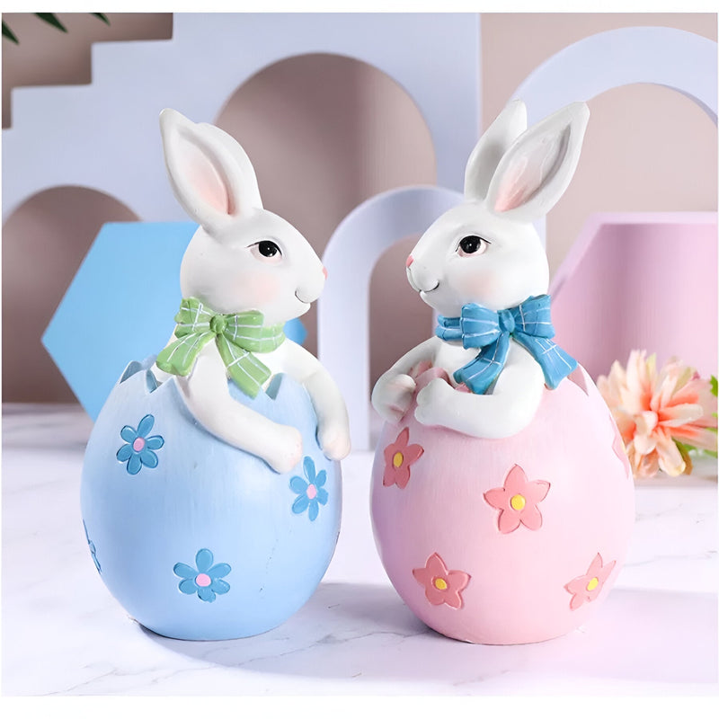 BunnyLuxe – Håndlavet kaninpar-ornament med æg i puttet æg til elegant påskedekoration