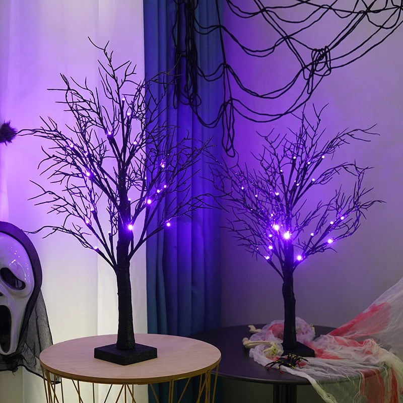 SpookGlow – LED Halloween-trælampe med sort grenmønster