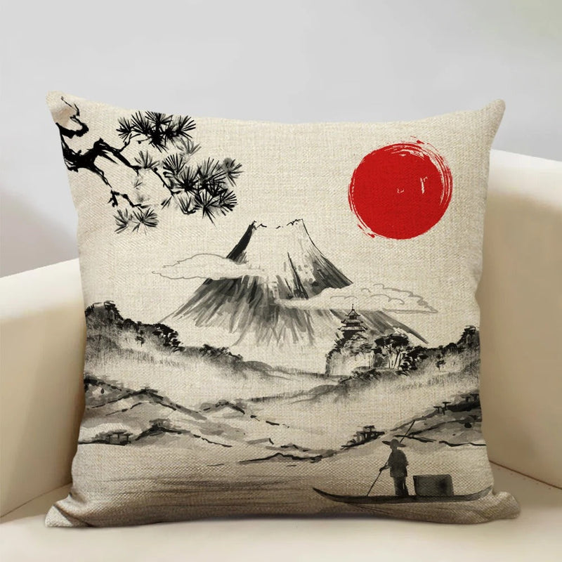 FujiVista – Pudebetræk med Ukiyo-e Mount Fuji-design til kunstnerisk boligindretning