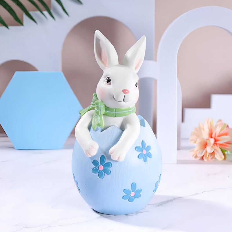 BunnyLuxe – Håndlavet kaninpar-ornament med æg i puttet æg til elegant påskedekoration