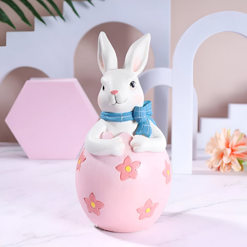 BunnyLuxe – Håndlavet kaninpar-ornament med æg i puttet æg til elegant påskedekoration