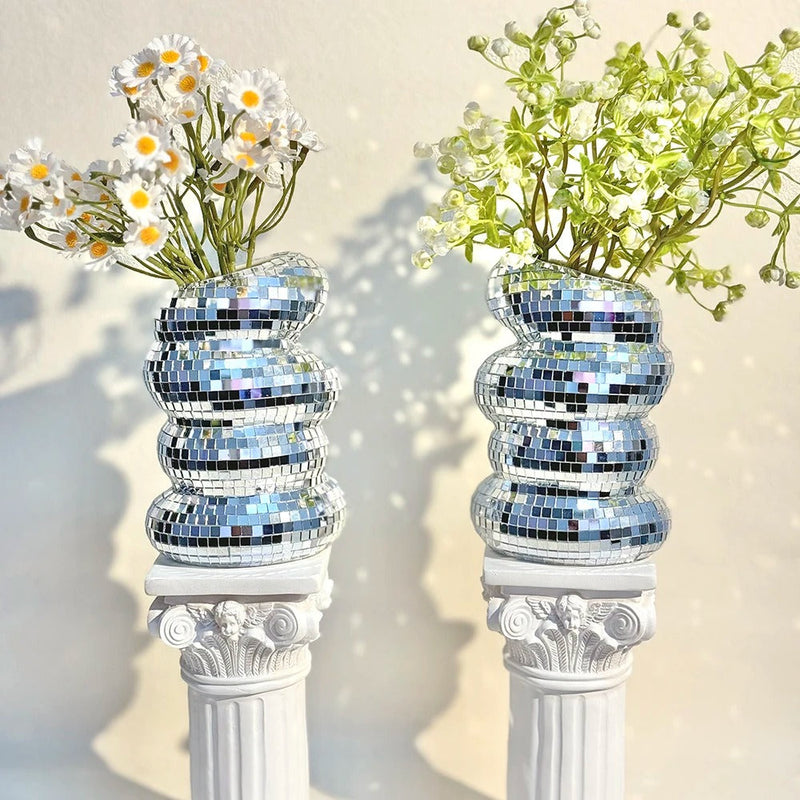 ShineGlint – Mosaikglasvase med spejlfliser og discokugle-finish
