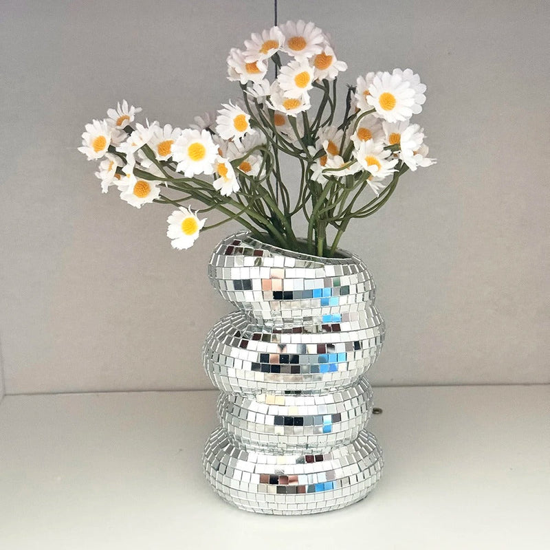 ShineGlint – Mosaikglasvase med spejlfliser og discokugle-finish