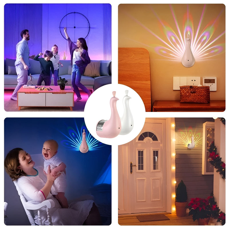 GlowFeather - Elegant påfuglefjer LED-lampe med fantastisk lysprojektion