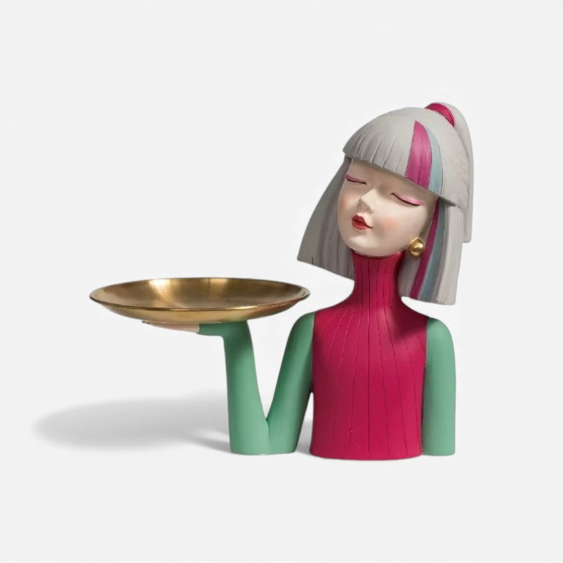 TrayMuse – Kreativ pigestatue med dekorativ bakkeholder design