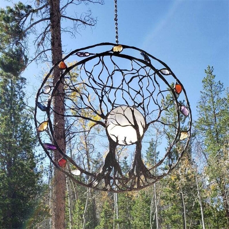 AuraTree – Symbolsk vægkunst med livets træ og svævende chakra-design