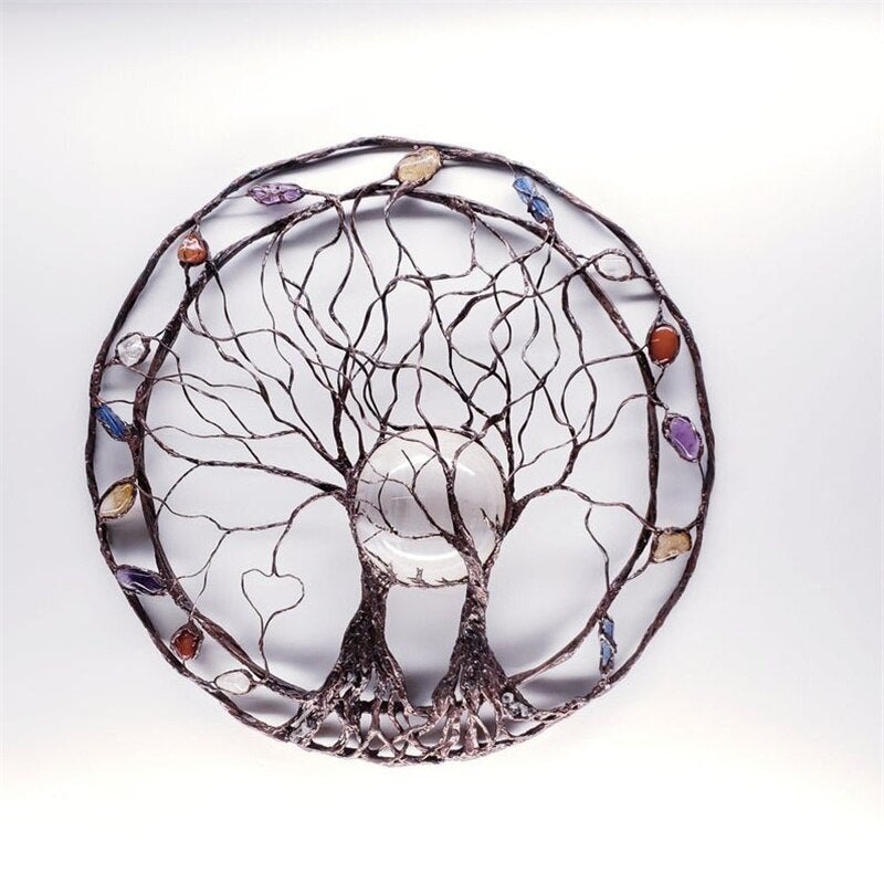 AuraTree – Symbolsk vægkunst med livets træ og svævende chakra-design