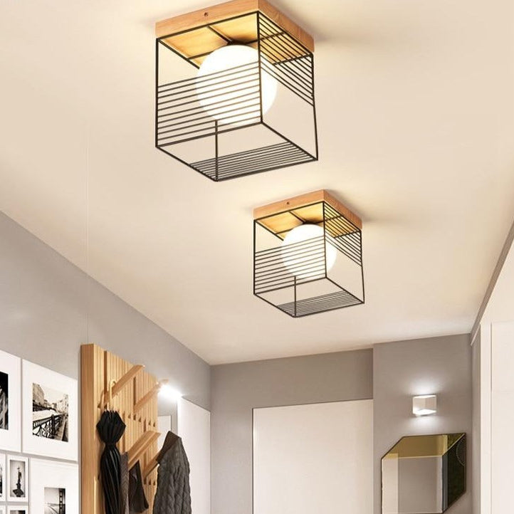 CageGlow - Firkantet Loftslampe med Trådstruktur og Vintage Charme