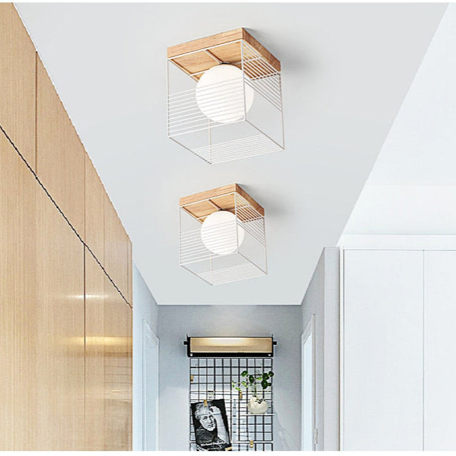 SquareGlow – Moderne geometrisk loftslampe med sfærisk pære til moderne hjem
