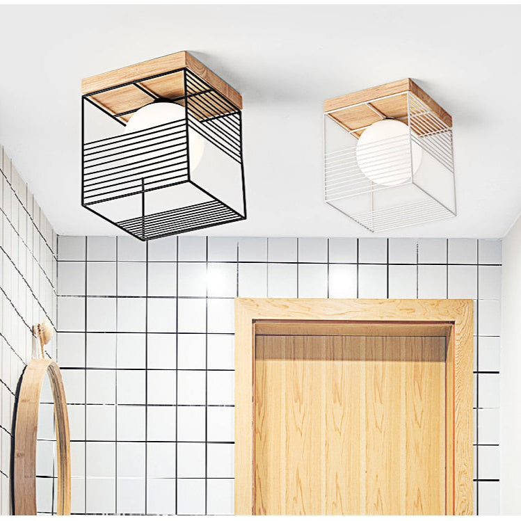 CageGlow - Firkantet Loftslampe med Trådstruktur og Vintage Charme