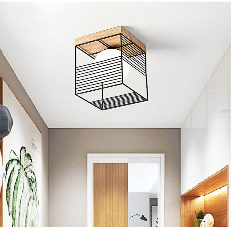 CageGlow - Firkantet Loftslampe med Trådstruktur og Vintage Charme