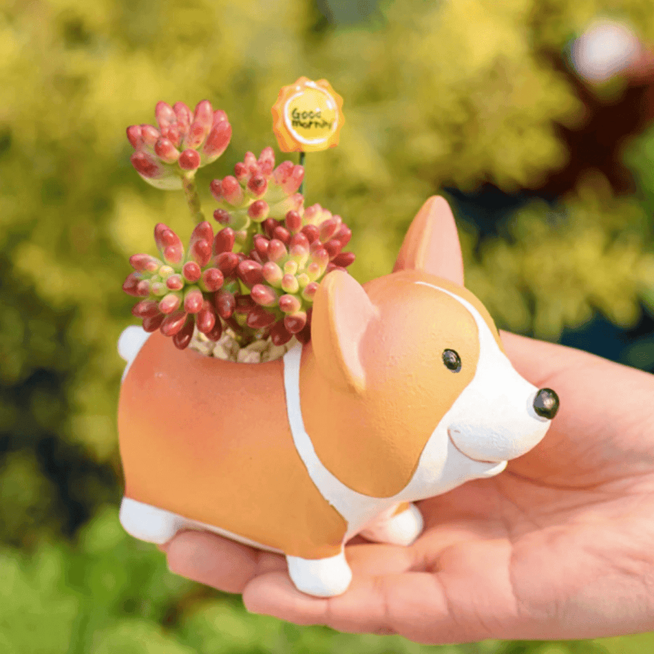 PlantCharm – Resin Corgi Mini-blomsterpotte til hunde til finurlige planteudstillinger