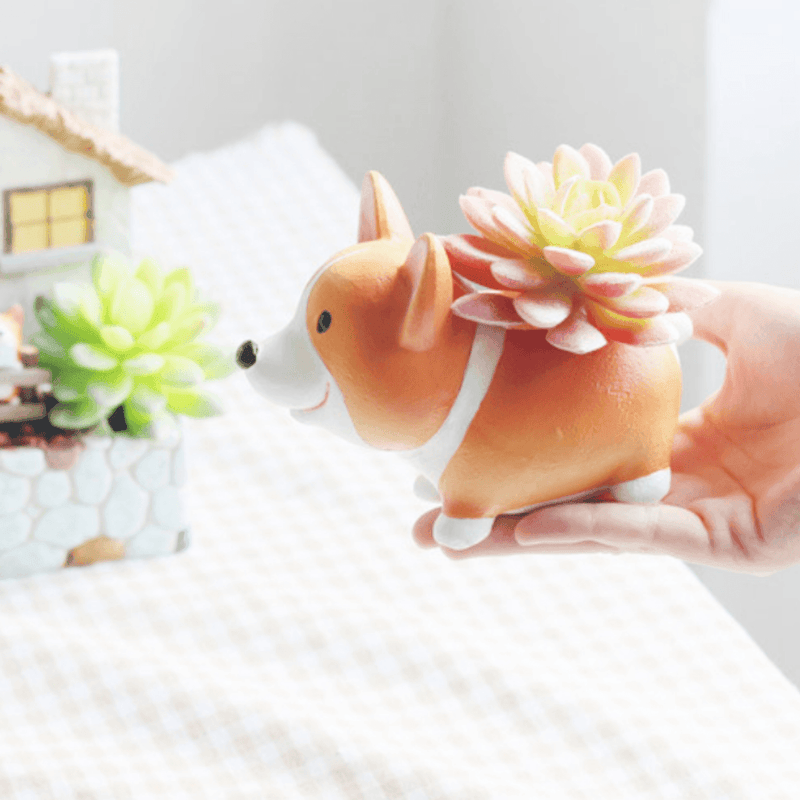 PlantCharm – Resin Corgi Mini-blomsterpotte til hunde til finurlige planteudstillinger