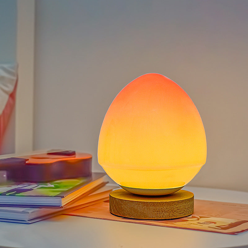 GlowHaven - Glasbordlampe med træfod og USB genopladelig LED