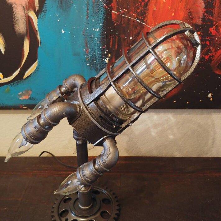 RocketGlow - Håndlavet Steampunk raketlampe med antik Edison pære