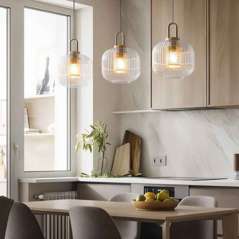 GlowVerre – Retro pendel med struktureret skærm og varm gylden accent