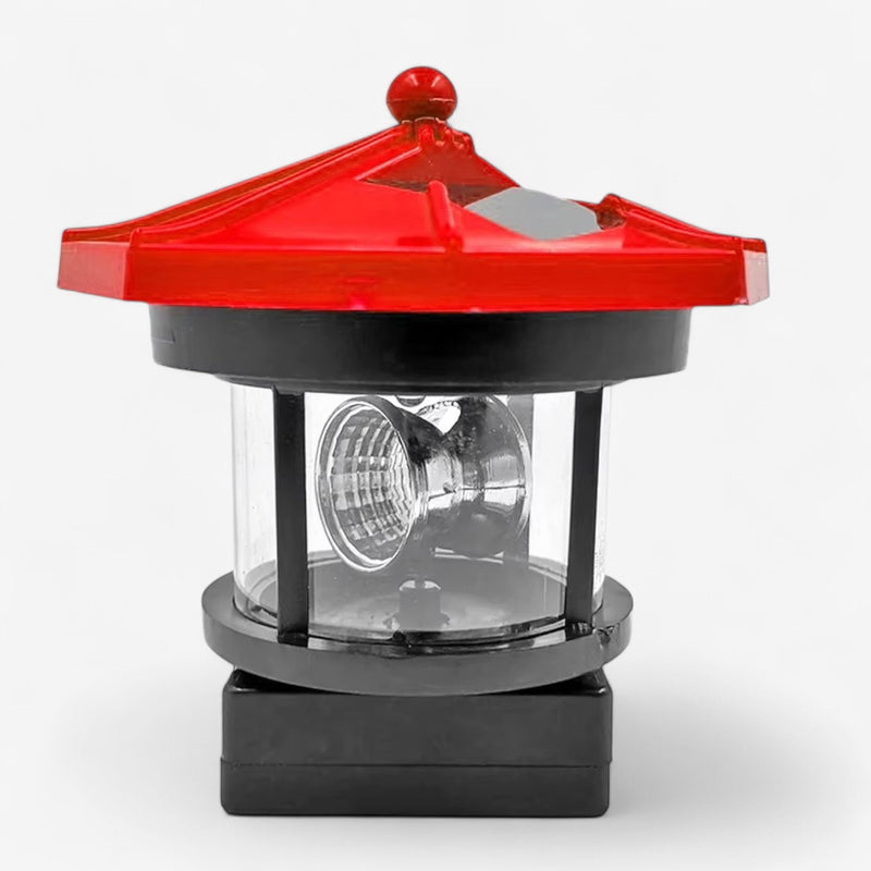 LumaSphere – Solcelledrevet LED-Lampe med Fyrtårnsdesign og Roterende Lysstråle
