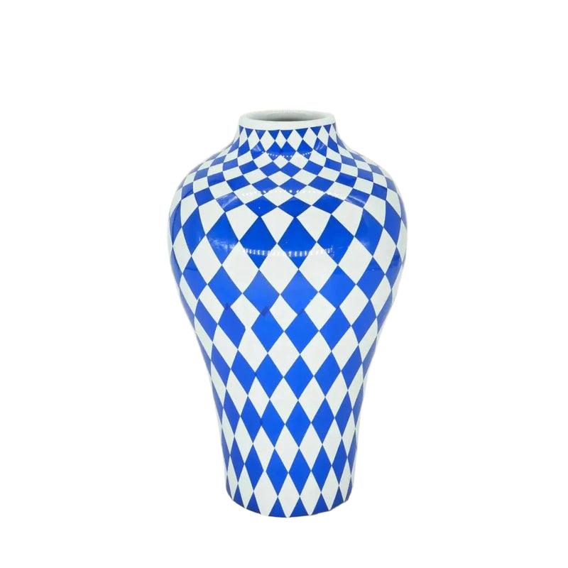 GeoGlow – Blå Keramisk Vase med Prikket og Quiltet Geometrisk Struktur til Dekoration
